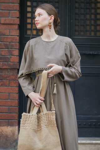 Wicker Trimmed Dilge Dress Taupe  - 6