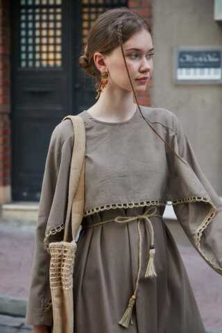 Wicker Trimmed Dilge Dress Taupe  - 8