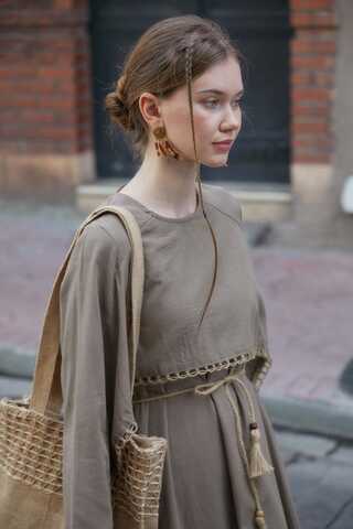 Wicker Trimmed Dilge Dress Taupe  - 9