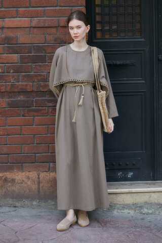 Wicker Trimmed Dilge Dress Taupe  - 3