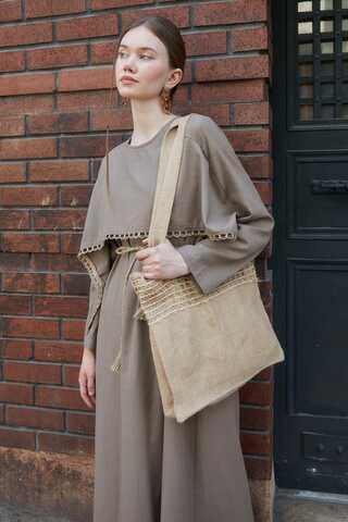 Wicker Trimmed Dilge Dress Taupe  - 10