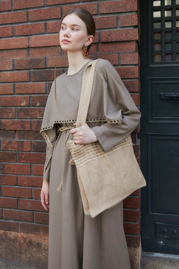 Wicker Trimmed Dilge Dress Taupe  - 10