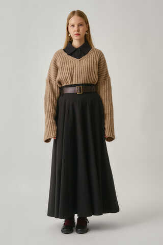 Wide Belted Skirt Black - 8