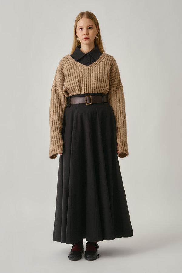 Wide Belted Skirt Black - 8