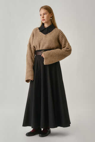 Wide Belted Skirt Black - 9