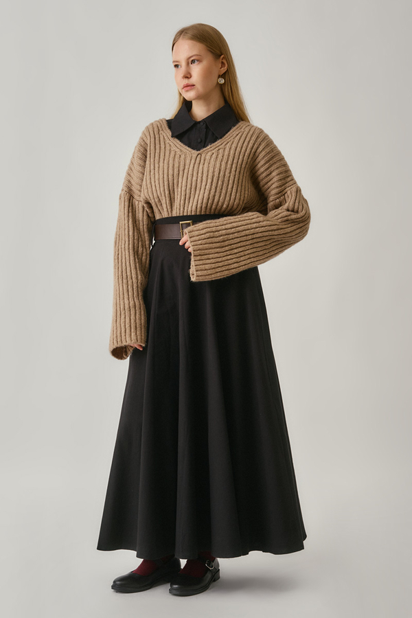 Wide Belted Skirt Black - 9