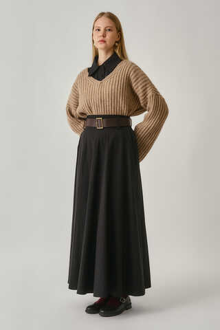 Wide Belted Skirt Black - 10