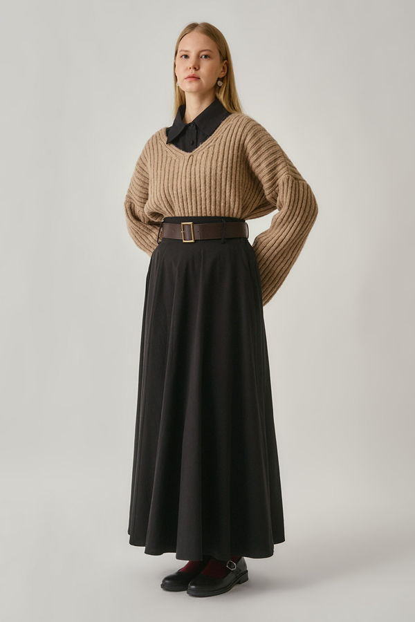 Wide Belted Skirt Black - 10