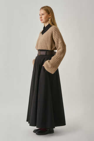 Wide Belted Skirt Black - 11