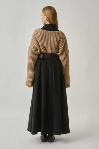 Wide Belted Skirt Black - 15