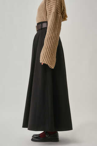 Wide Belted Skirt Black - 14