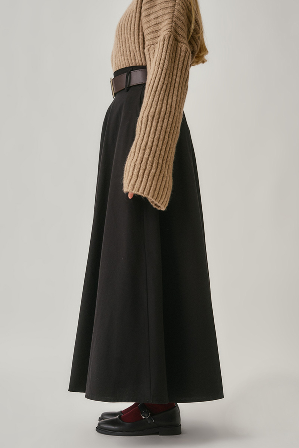 Wide Belted Skirt Black - 14
