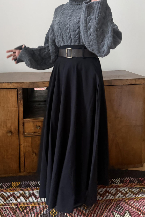 Wide Belted Skirt Black - 5