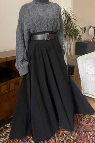 Wide Belted Skirt Black - 4