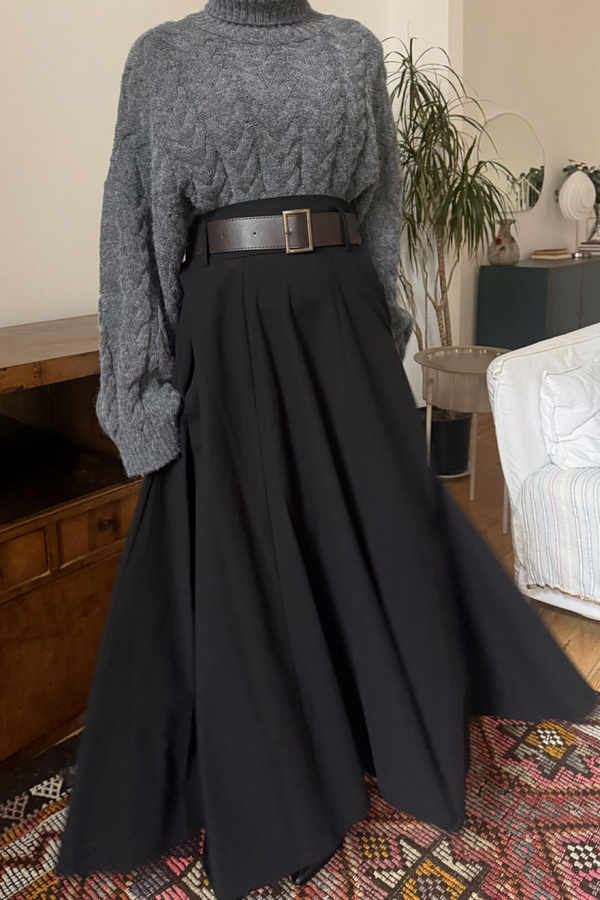 Wide Belted Skirt Black - 4