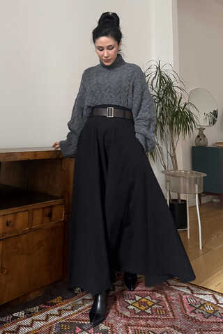 Wide Belted Skirt Black (1)
