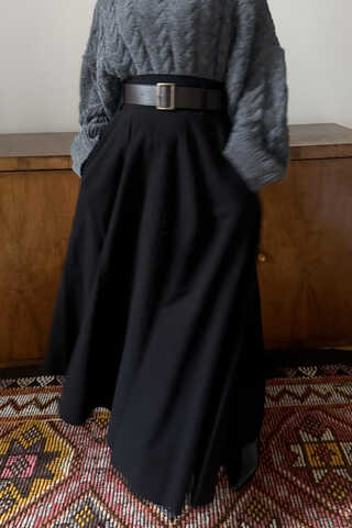 Wide Belted Skirt Black - 6