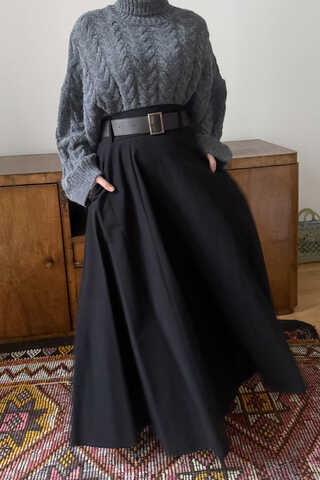 Wide Belted Skirt Black - 7