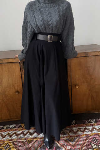 Wide Belted Skirt Black