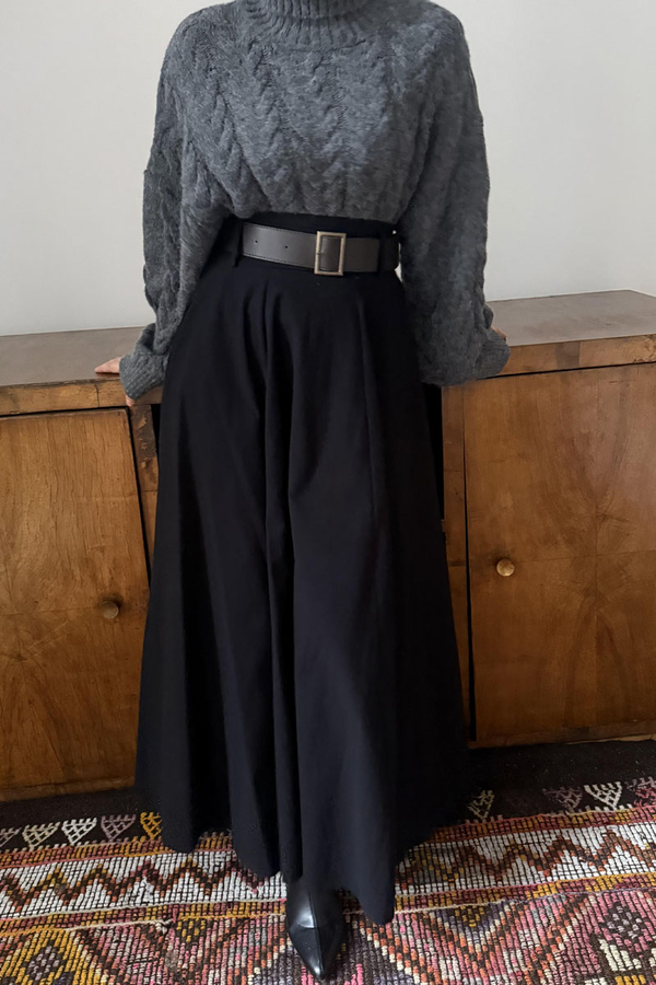 Wide Belted Skirt Black