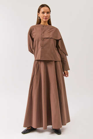Wide Belted Skirt Brown - 1