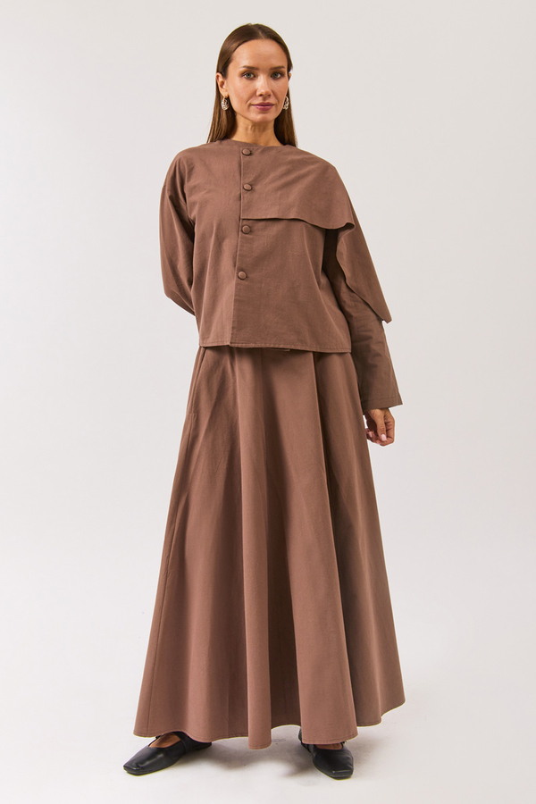 Wide Belted Skirt Brown