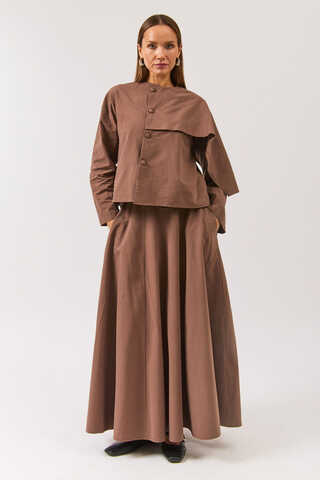 Wide Belted Skirt Brown - 2