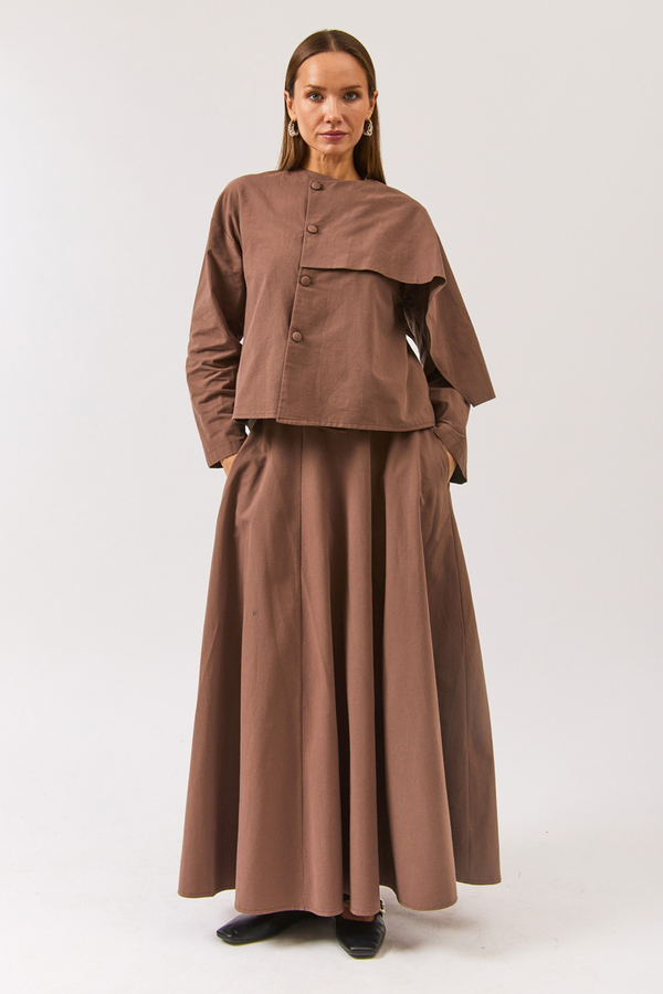 Wide Belted Skirt Brown (1)