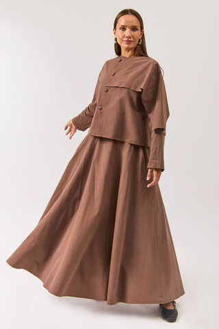 Wide Belted Skirt Brown - 3