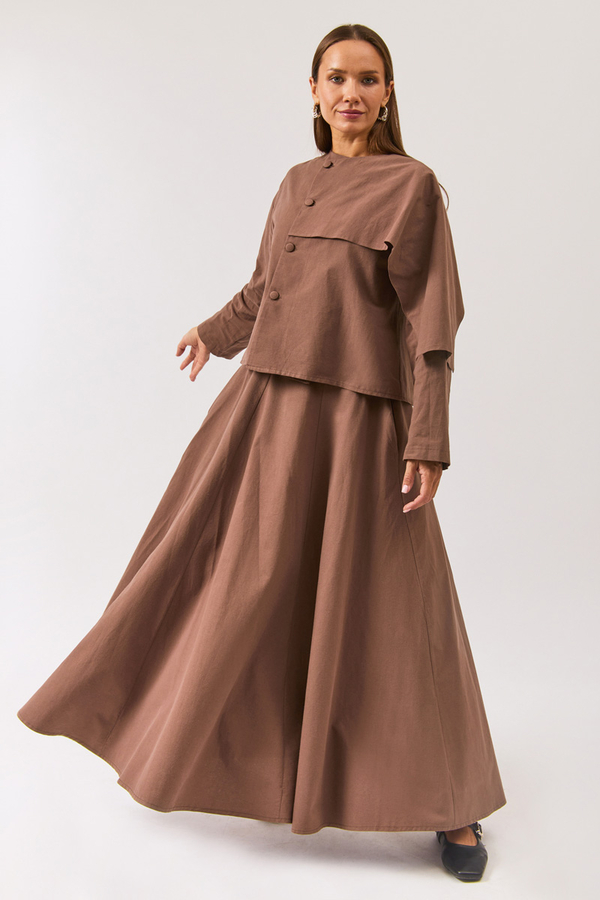 Wide Belted Skirt Brown - 3