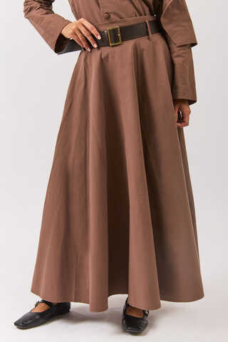 Wide Belted Skirt Brown - 4