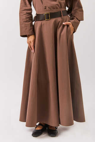 Wide Belted Skirt Brown - 5