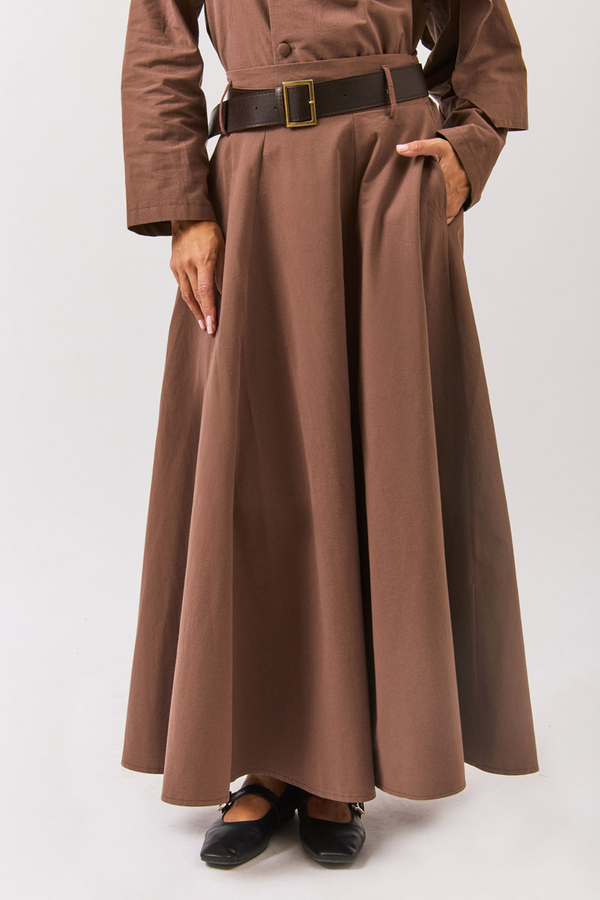 Wide Belted Skirt Brown - 5