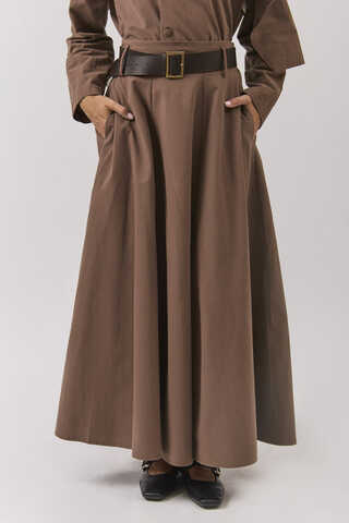 Wide Belted Skirt Brown - 6