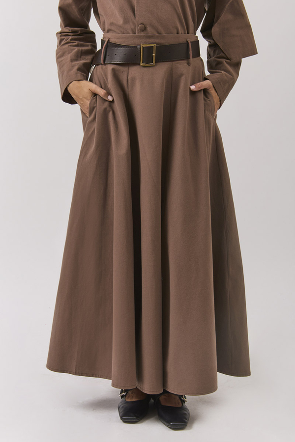 Wide Belted Skirt Brown - 6