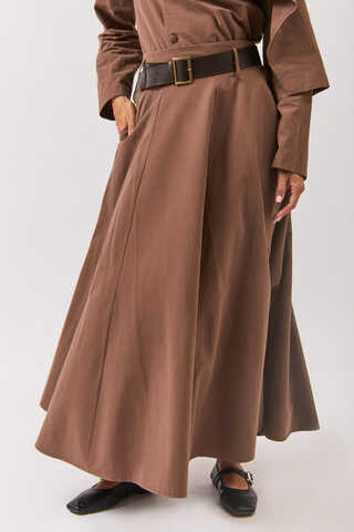 Wide Belted Skirt Brown - 7