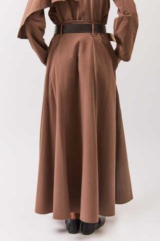 Wide Belted Skirt Brown - 8