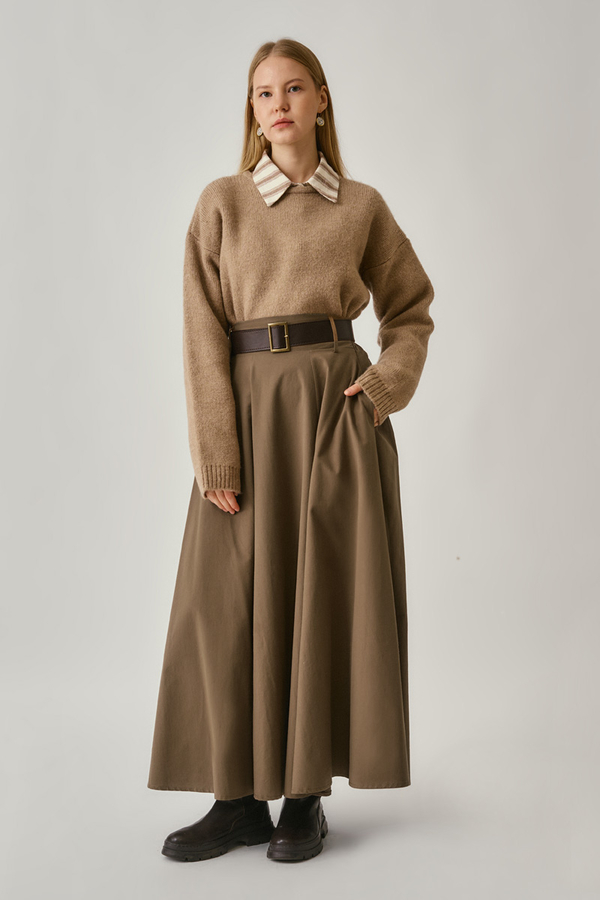 Wide Belted Skirt Earth