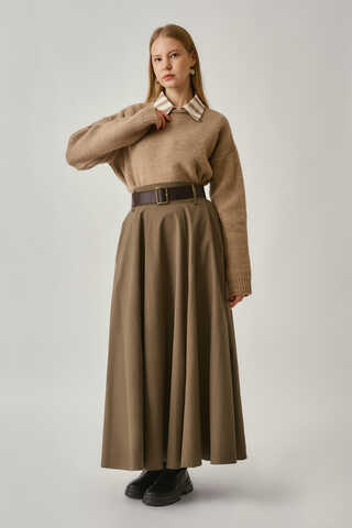 Wide Belted Skirt Earth - 4