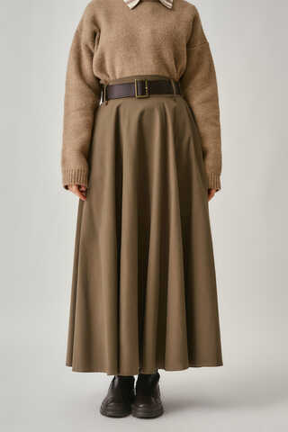 Wide Belted Skirt Earth - 2