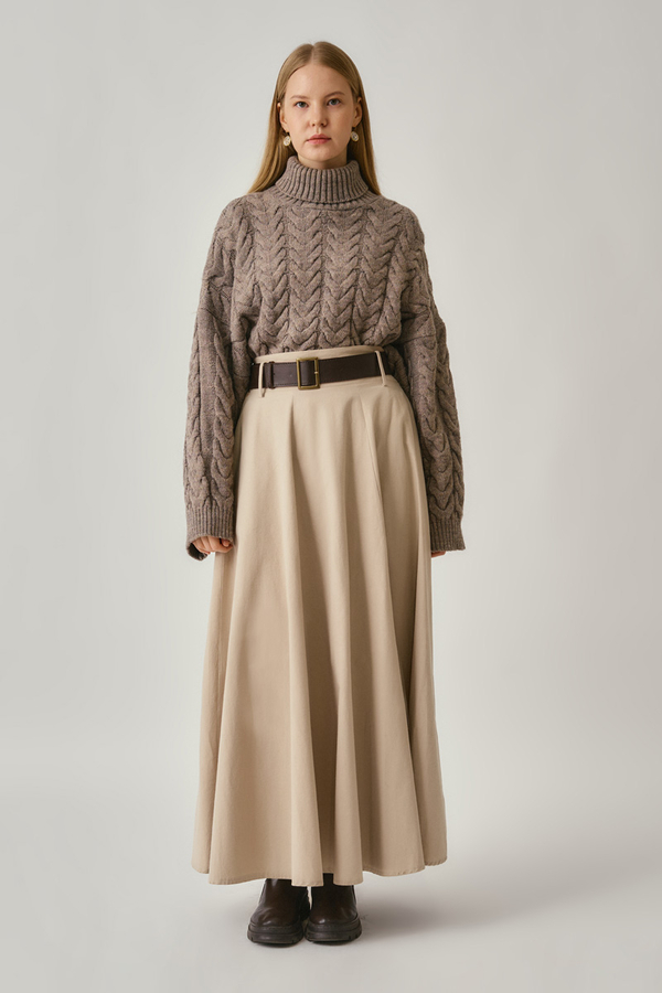 Wide Belted Skirt Stone - 4