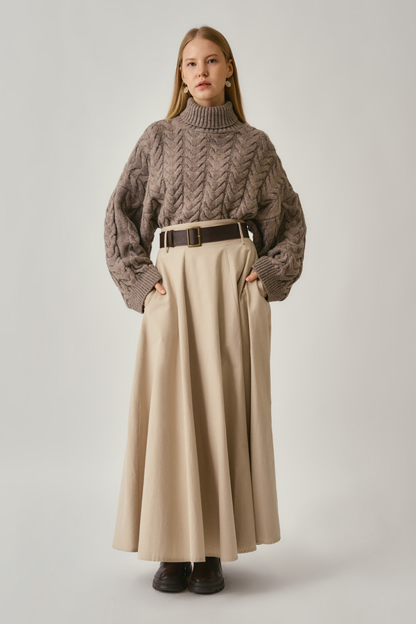 Wide Belted Skirt Stone - 5