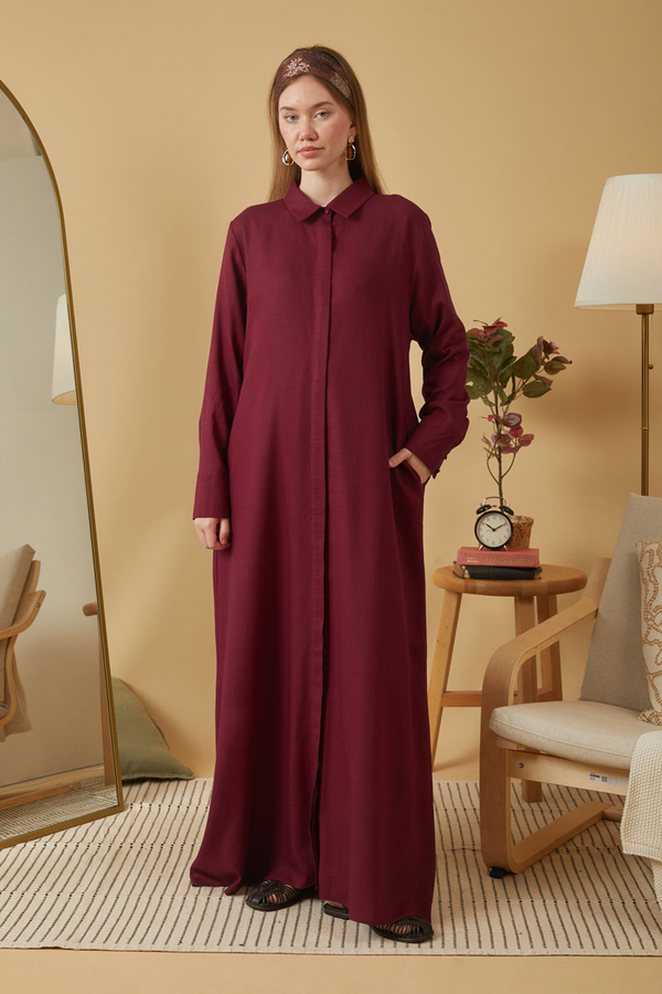 Wide Cuffed Dress Burgundy - 4