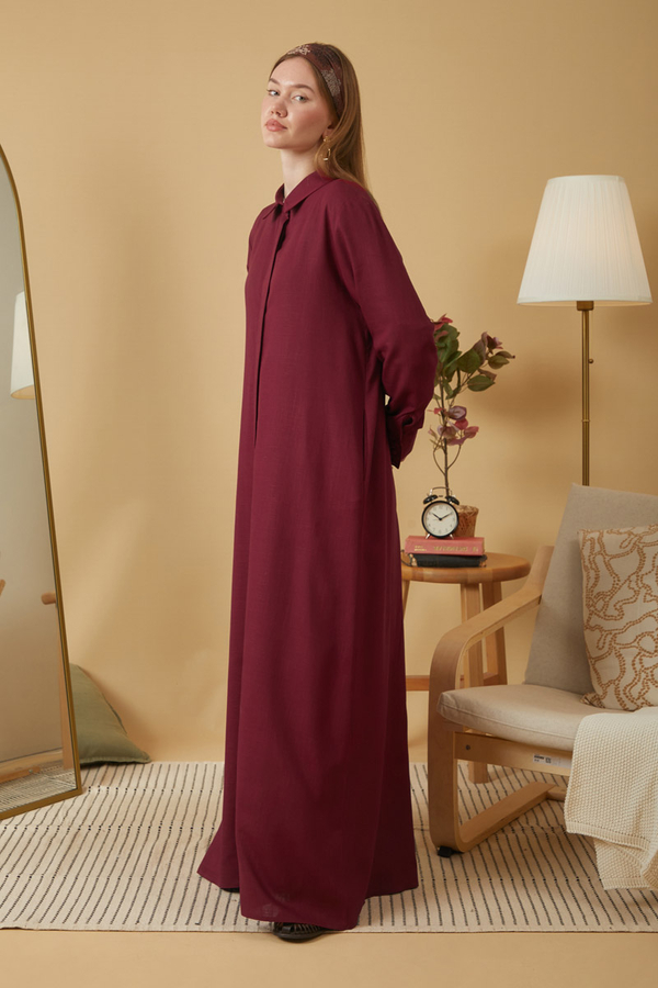 Wide Cuffed Dress Burgundy - 9