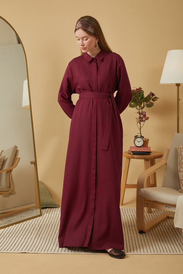 Wide Cuffed Dress Burgundy - 10