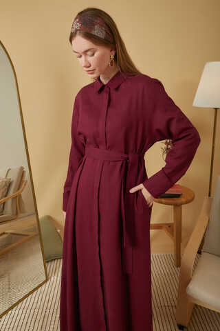 Wide Cuffed Dress Burgundy - 7