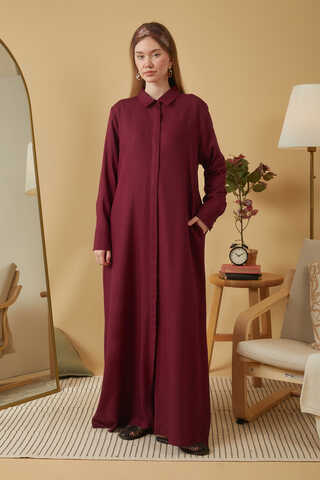 Wide Cuffed Dress Burgundy - 4