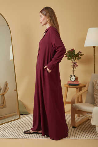 Wide Cuffed Dress Burgundy - 6