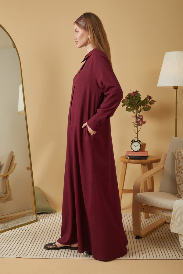 Wide Cuffed Dress Burgundy - 6