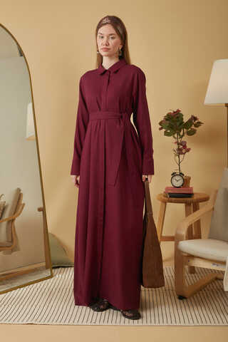 Wide Cuffed Dress Burgundy - 1